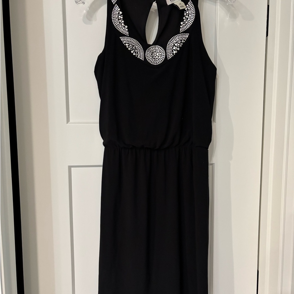 White House Black Market Black Dress with Silver Accents